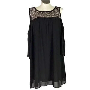 Want And Need Womens 2X Floral Lace Cold Shoulder Dress Black